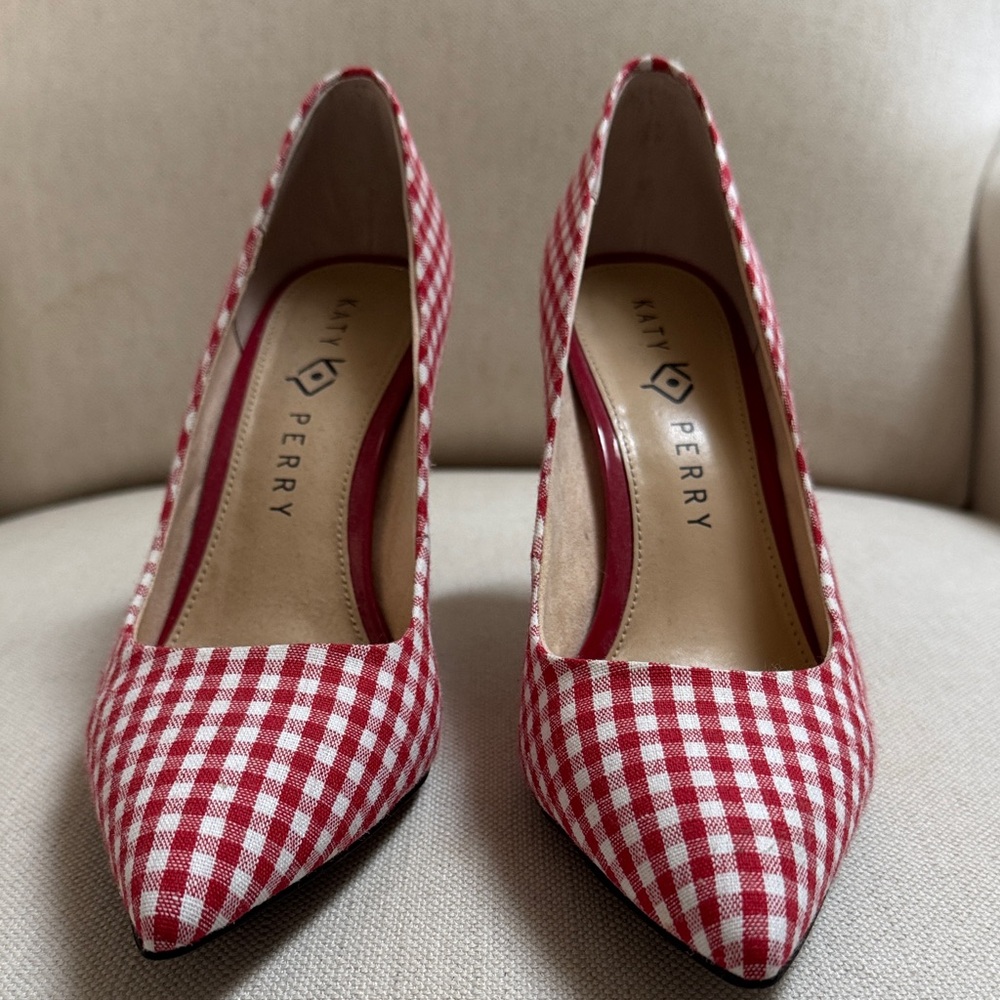 Katy Perry Collections Red and White Gingham Pointed-Toe Pumps